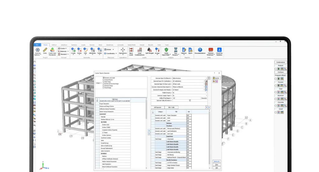 SAFI Structural Software Custom executive reports