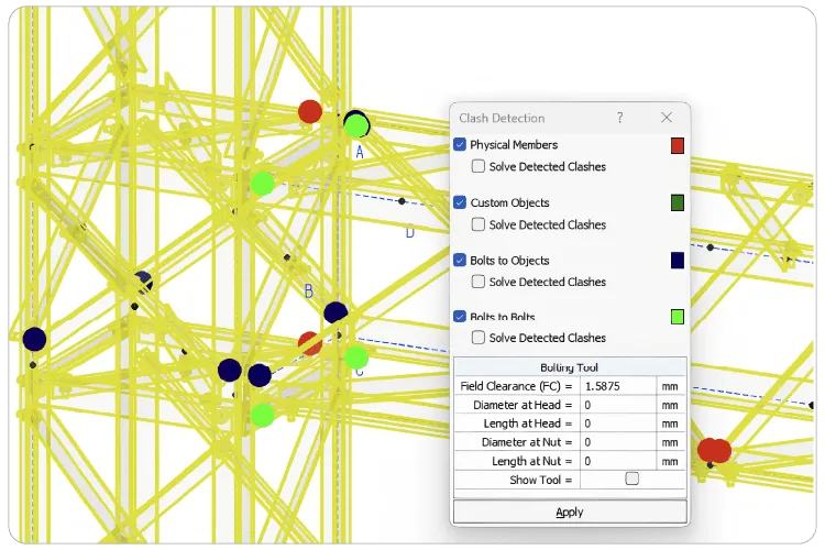 Clash detection between members and bolts in VTS