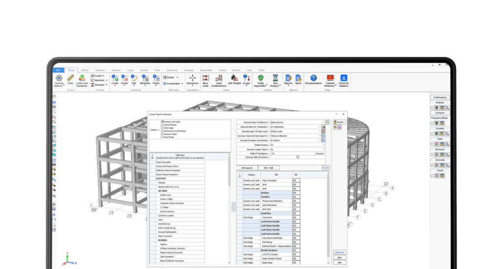 SAFI structural software custom executive report