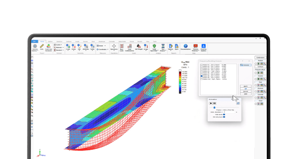 Animated structural analysis results in SAFI software